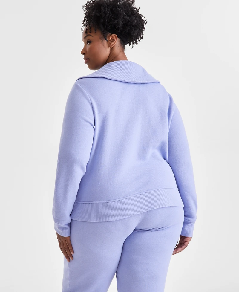 Id Ideology Plus Size Shawl-Collar Quarter-Zip Top, Exclusively at Macy's