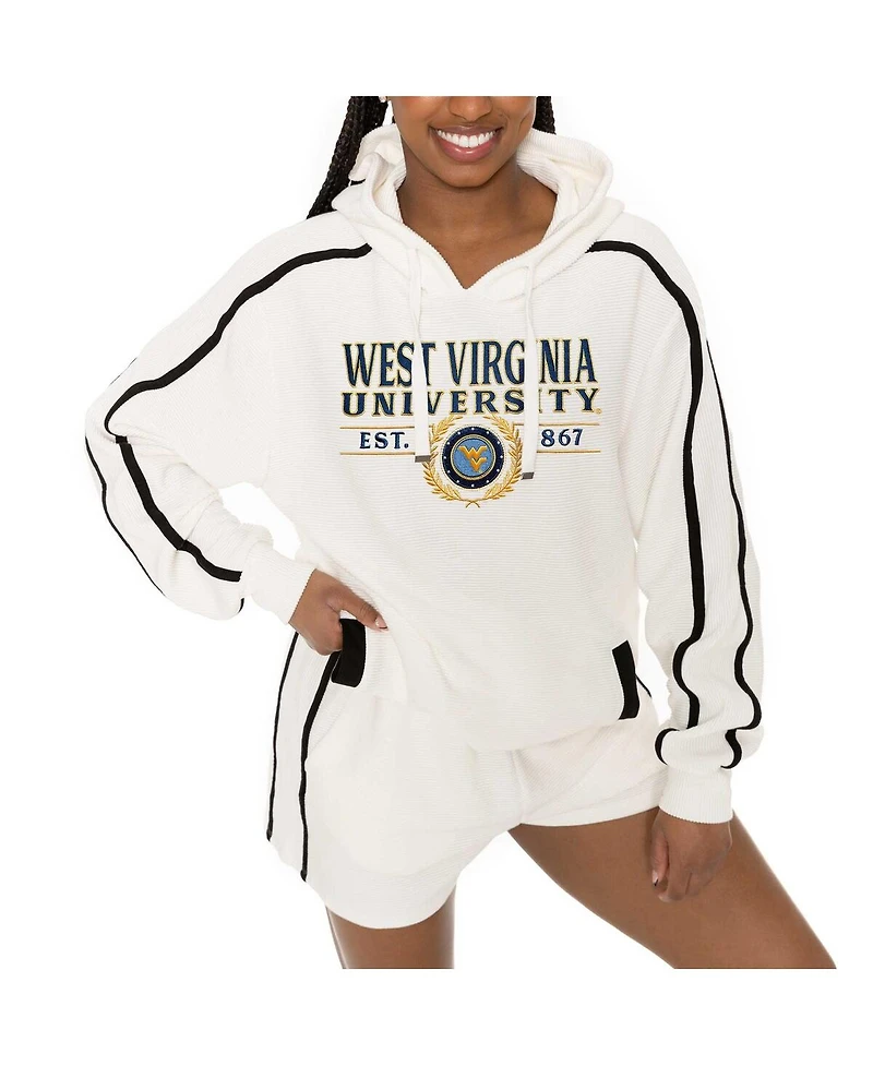 Gameday Couture Women's Cream West Virginia Mountaineers Down, Set, Go Pullover Hoodie and Shorts Set