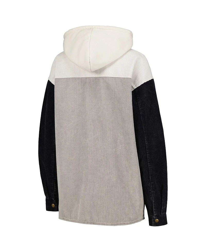 Gameday Couture Women's Gray/Navy West Virginia Mountaineers Vintage Wash Corduroy Full-Snap Hooded Shacket