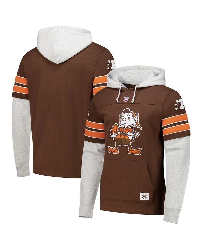 '47 Brand Men's Brown Cleveland Browns Throwback Double Header Blitz Cornerback Pullover Hoodie