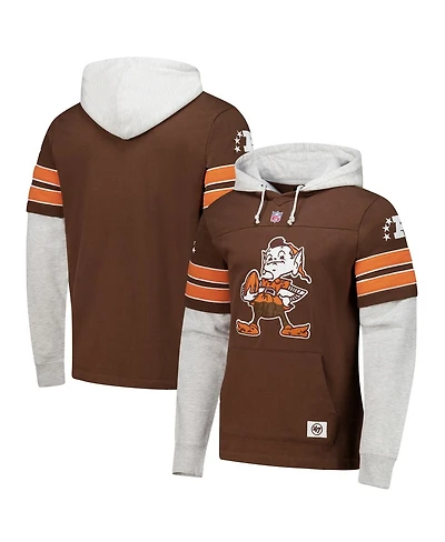 '47 Brand Men's Brown Cleveland Browns Throwback Double Header Blitz Cornerback Pullover Hoodie