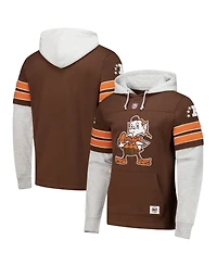 '47 Brand Men's Brown Cleveland Browns Throwback Double Header Blitz Cornerback Pullover Hoodie