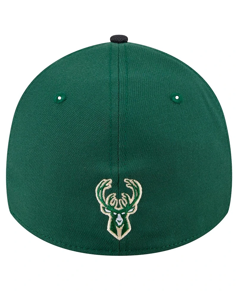 New Era Men's Hunter Green Milwaukee Bucks Sport Night Visor Hit 39THIRTY Flex Hat