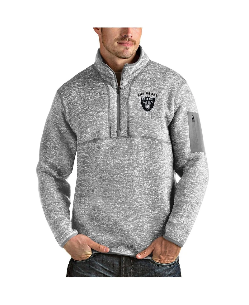 Antigua Men's Heather Gray Las Vegas Raiders Fortune Quarter-Zip Pullover Jacket