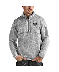 Antigua Men's Heather Gray Las Vegas Raiders Fortune Quarter-Zip Pullover Jacket