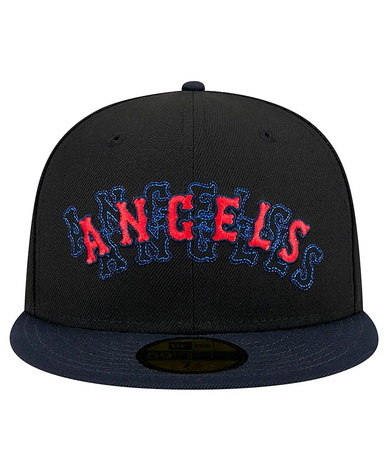 New Era Men's Black Los Angeles Angels Shadow Stitch 59FIFTY Fitted Hat