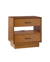 Hulala Home Zulema Mid-Century Modern 2-Drawer Nightstand with Built-In Outlets and Hidden Drawer