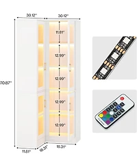 Tribesigns 70.9" Tall Bookcase with Led Light, Modern 5-Tier Bookshelf Display Cabinet with 4 Acrylic Doors, L-Shaped Corner Storage Cabinet