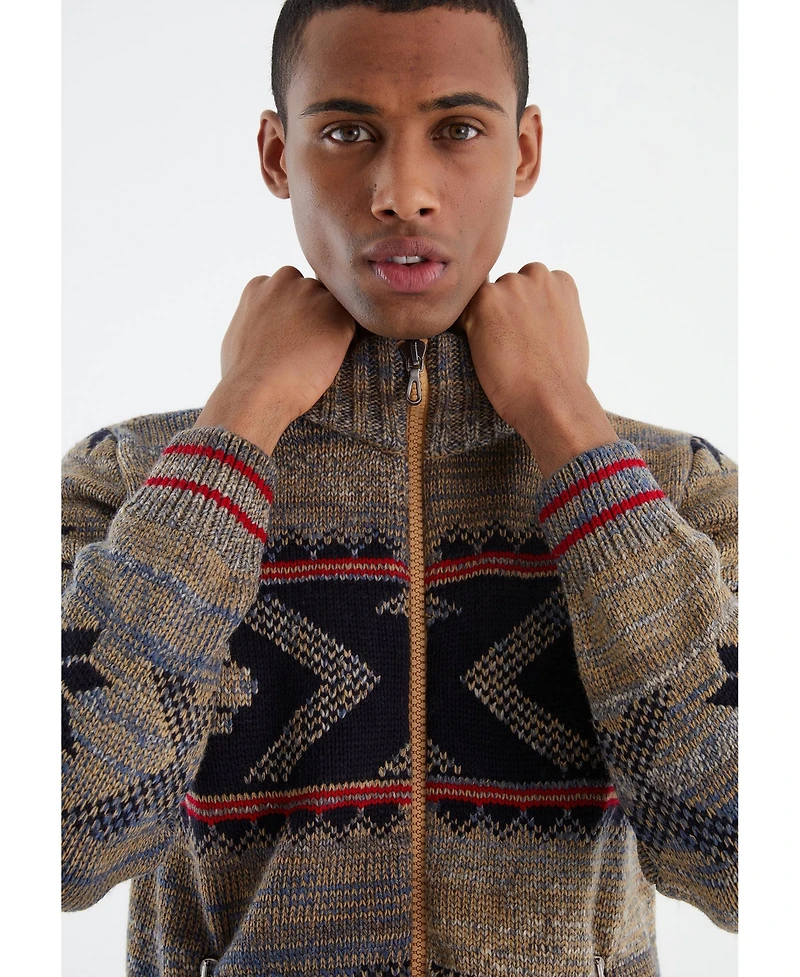 Leif Nelson Men's Men s Knit Jacket with Zipper, Norwegian Pattern