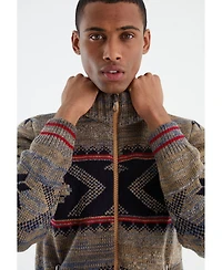 Leif Nelson Men's Men s Knit Jacket with Zipper, Norwegian Pattern