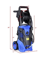 Mecale 3000PSI Electric Pressure Washer, Portable High Power Washer w/ 5 Nozzles, Hose Reel, Soap Bottle, 2 Gpm 2000W (Blue)