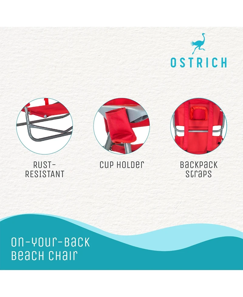 Ostrich On-Your-Back Outdoor Reclining Beach Lounge Pool Camping Chair, Red
