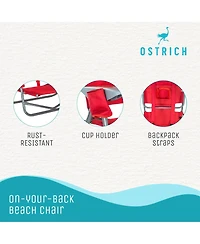 Ostrich On-Your-Back Outdoor Reclining Beach Lounge Pool Camping Chair, Red