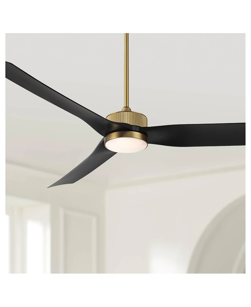 Casa Vieja 60" Montage Modern Indoor Outdoor Ceiling Fan 3 Blade Led Light Remote Control Soft Brass Finish Bedroom Damp Rated