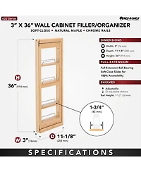 Rev-a-Shelf 3" Pullout Wall Filler w/ Soft-close, 36" Height, 432-WFBBSC36-3C
