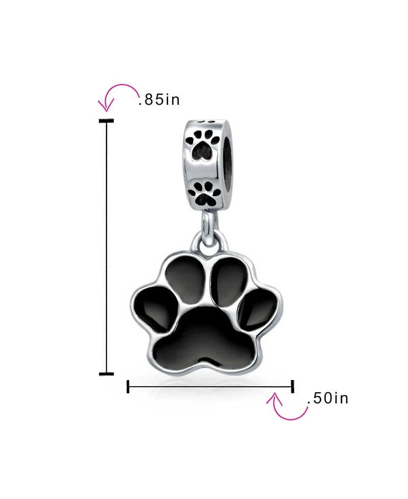 Bling Jewelry Bff Pet Lover Black Dog Cat Paw Print Dangle Charm Bead European Bracelet