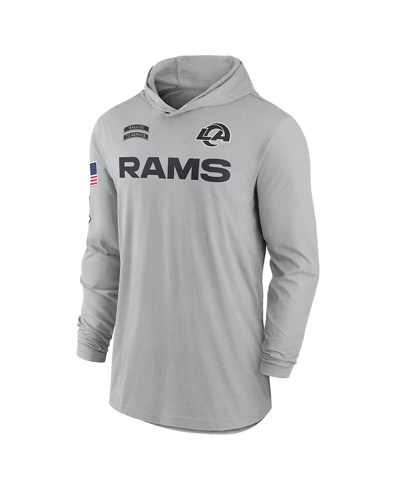 Nike Men's Gray Los Angeles Rams 2024 Salute to Service Lightweight Performance Long Sleeve Hooded T-Shirt