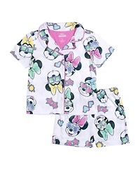 Minnie Mouse Toddler Girls Short Sleeve Button Down Sleep and Shorts, 2-Piece Pajama Set