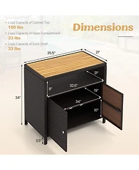 Gouun Rattan Storage Cabinet with Acacia Wood Countertop for Poolside Deck and Patio