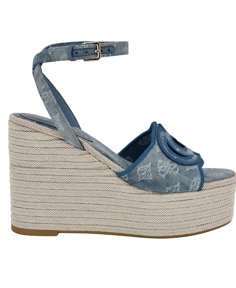 Guess Women's Tanveey Quattro G Cut-Out Platform Espadrille Wedge Sandals