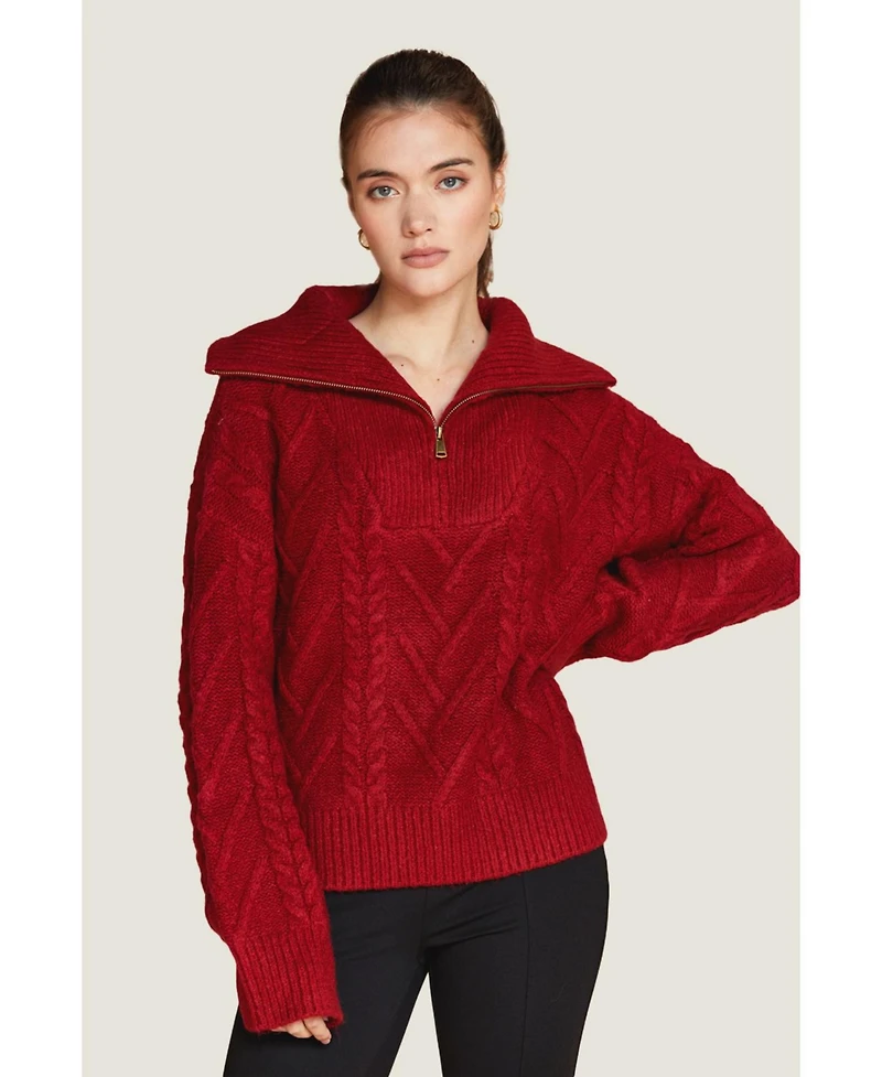 Crescent Women's Finley Front Zip Chunky Cable Knit Sweater