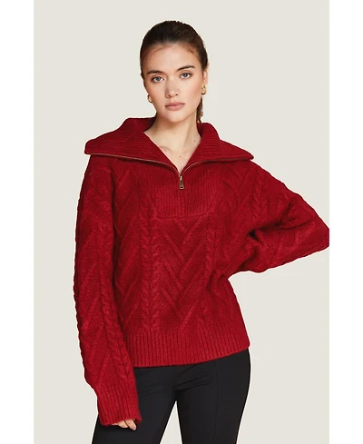 Crescent Women's Finley Front Zip Chunky Cable Knit Sweater