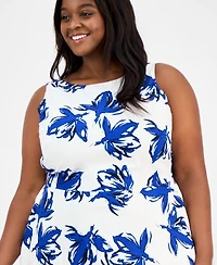Anne Klein Plus Floral-Print Linen-Blend Fit & Flare Dress
