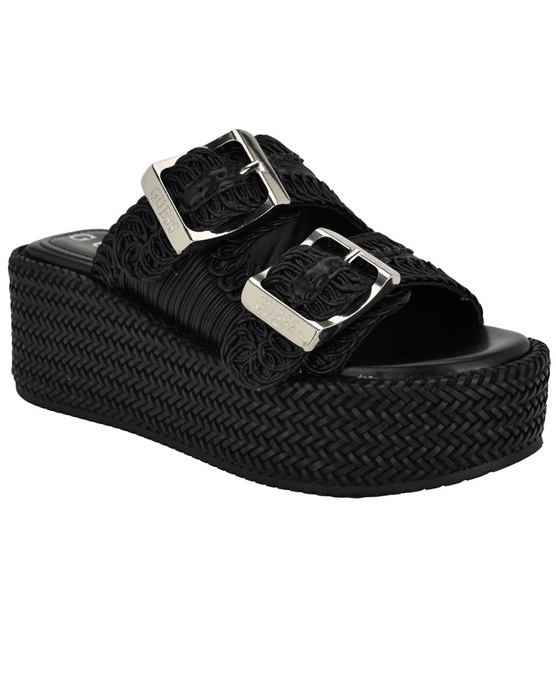 Guess Women's Binks Double-Buckle Woven Platform Wedge Sandals