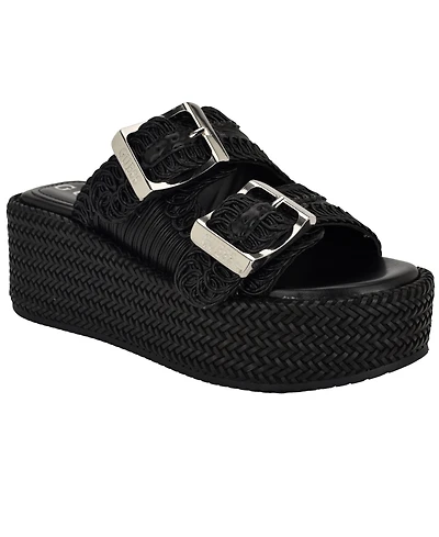 Guess Women's Binks Double-Buckle Woven Platform Wedge Sandals