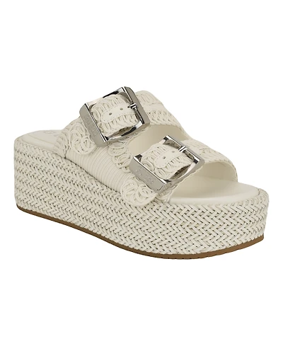 Guess Women's Binks Double-Buckle Woven Platform Wedge Sandals