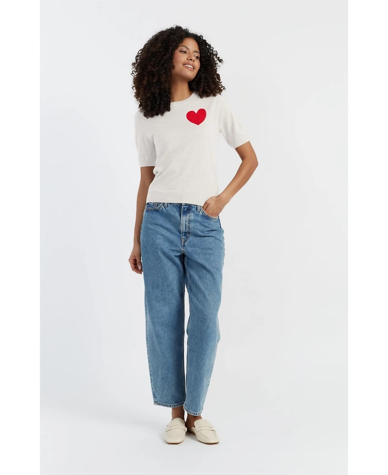 Chinti & Parker Women's Pure Merino Heart Breton Short Sleeve Sweater