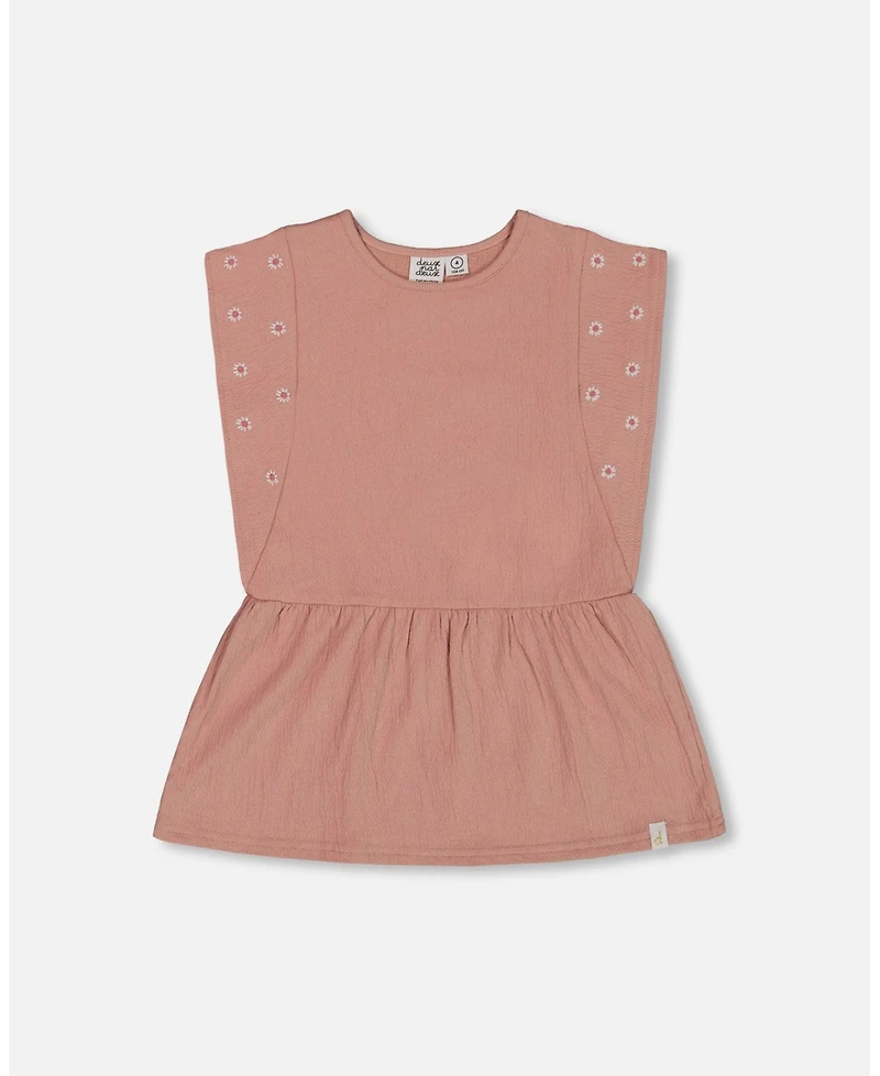 Deux par Deux Big Girls Crinkle Jersey Tunic With Embroidery Dark Old Pink