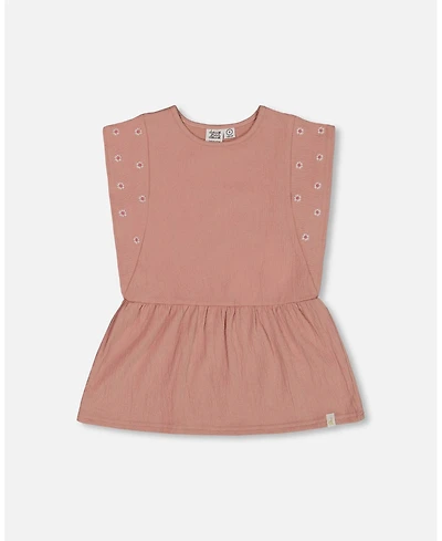 Deux par Deux Big Girls Crinkle Jersey Tunic With Embroidery Dark Old Pink
