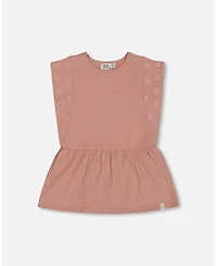 Deux par Deux Big Girls Crinkle Jersey Tunic With Embroidery Dark Old Pink