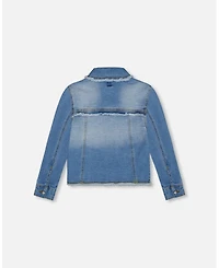 Deux par Deux Girl Frayed Denim Jacket With Embroidery Jeans Blue - Toddler|Child