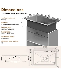 Casainc 33inch L x 22inch W Drop-in Kitchen Sink with Accessories