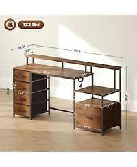 67" Computer Desk Home Office Desk with File Cabinet Lights