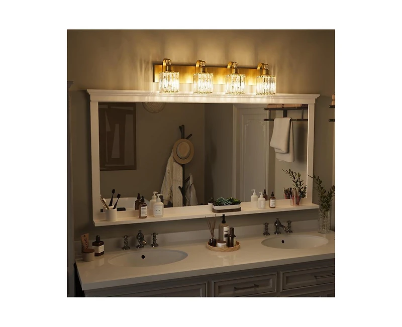 gaomon Modern Crystal Bathroom Vanity Lights Gold Bathroom Light Fixtures Crystal Vanity Shower Lights Over Mirror, Mirror Glass Crystal Bathroom Vani