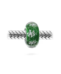 Bling Jewelry Christmas Charm Bead Snowflake Green Murano Glass Spacer for European Bracelets