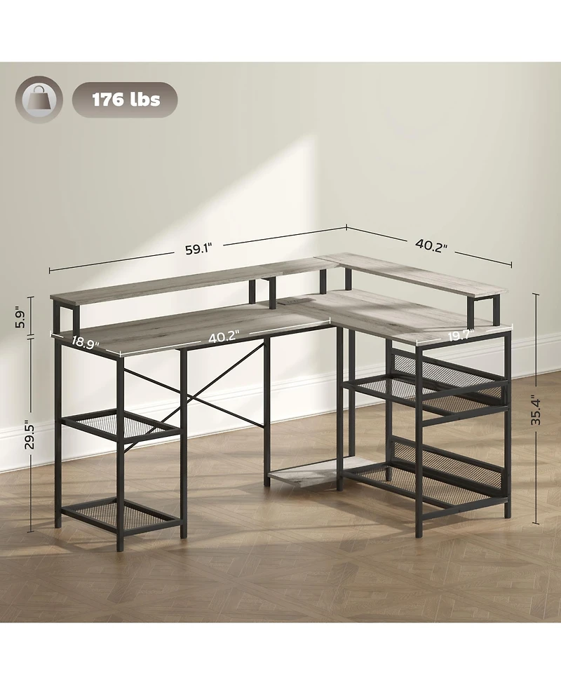 Homcom L Shaped Desk with Led Lights and Power Outlets Gaming Desk