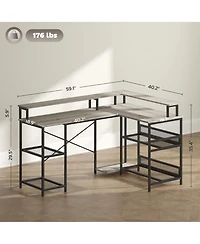 Homcom L Shaped Desk with Led Lights and Power Outlets Gaming Desk