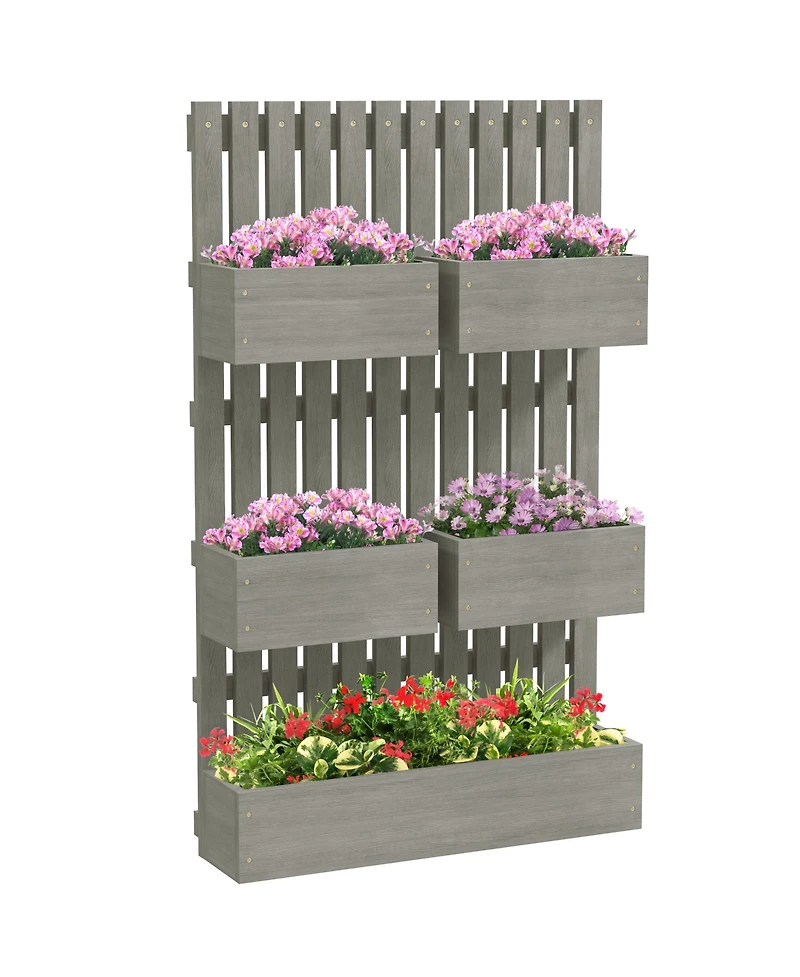 Outsunny 5 Box Raised Garden Bed w/ Trellis, Drain Holes,