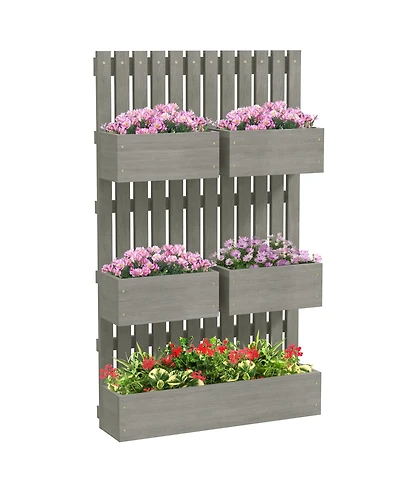 Outsunny 5 Box Raised Garden Bed w/ Trellis, Drain Holes,