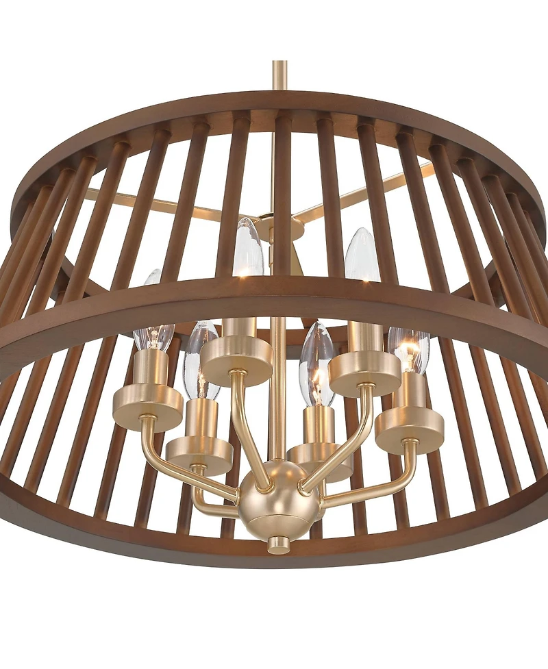 Possini Euro Design Givens 19 3/4" Modern Pendant Chandelier Ceiling Light Fixture Dining Room Over Table 6-Light Satin Bronze and Wood Finish