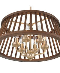 Possini Euro Design Givens 19 3/4" Modern Pendant Chandelier Ceiling Light Fixture Dining Room Over Table 6-Light Satin Bronze and Wood Finish