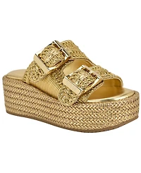 Guess Women's Binks Double-Buckle Woven Platform Wedge Sandals