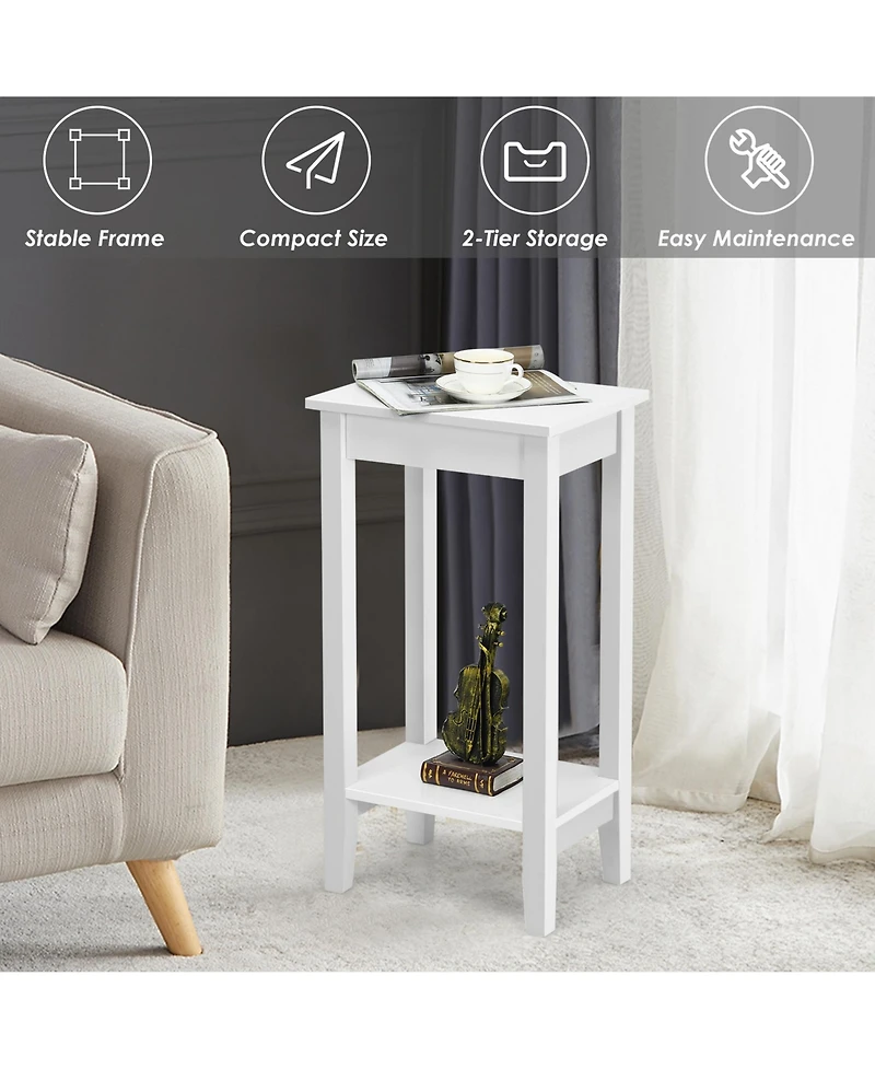 Gymax 2PCS 2-Tier Nightstand End Side Table Coffee Wooden Legs Bedroom Black
