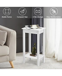 Gymax 2PCS 2-Tier Nightstand End Side Table Coffee Wooden Legs Bedroom Black