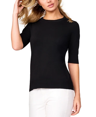 Melissa Paige Petite Crew-Neck Elbow-Sleeve Fine-Gauge Sweater