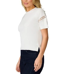 Melissa Paige Women's Lace-Inset Short-Sleeve Sweater